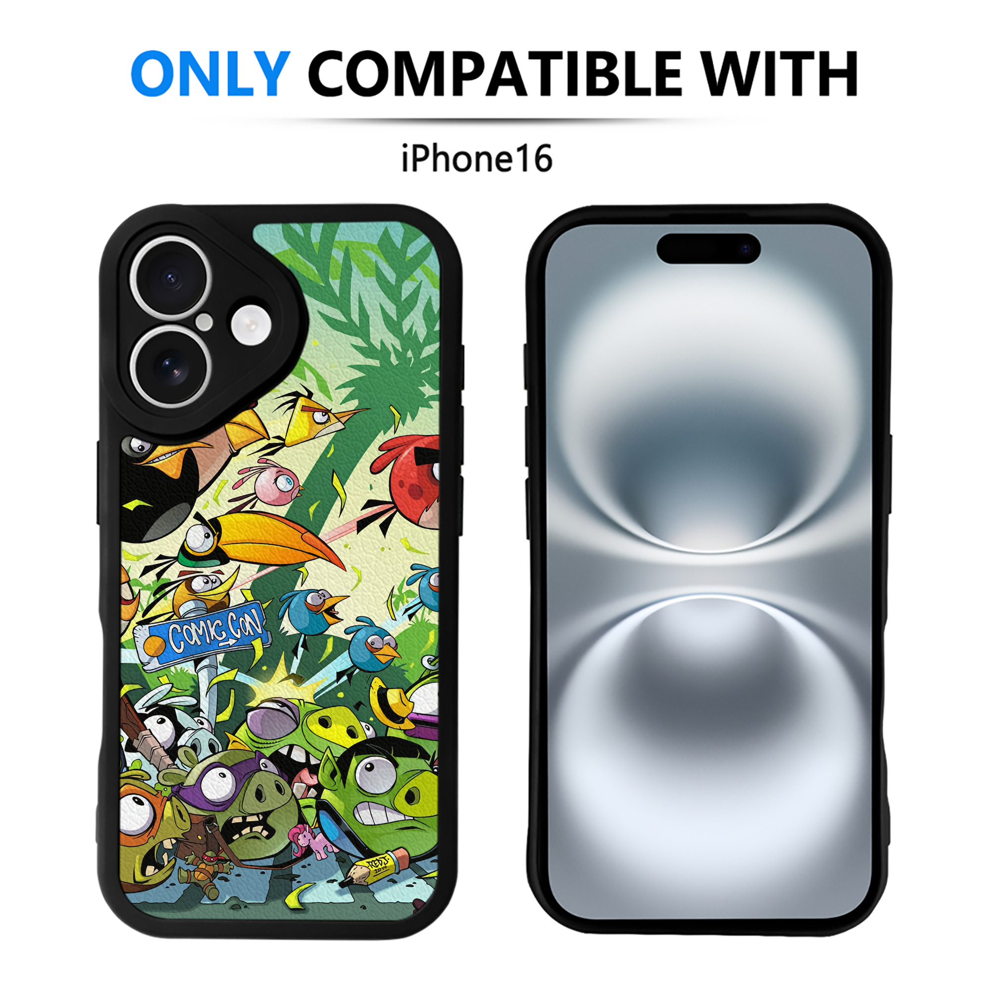 （画像用） Angry Birds アングリーバード 【iPhone 16シリーズ対応】シリコンスマホケース（レザー調） 材質：シリコン